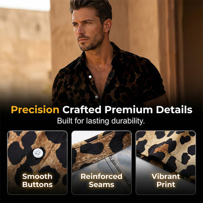 ⏳Limited-time 50% off⏰Men's Short Sleeve Leopard Print Button Down Shirt👔