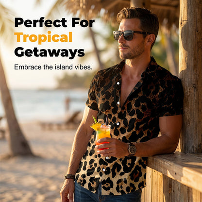 ⏳Limited-time 50% off⏰Men's Short Sleeve Leopard Print Button Down Shirt👔
