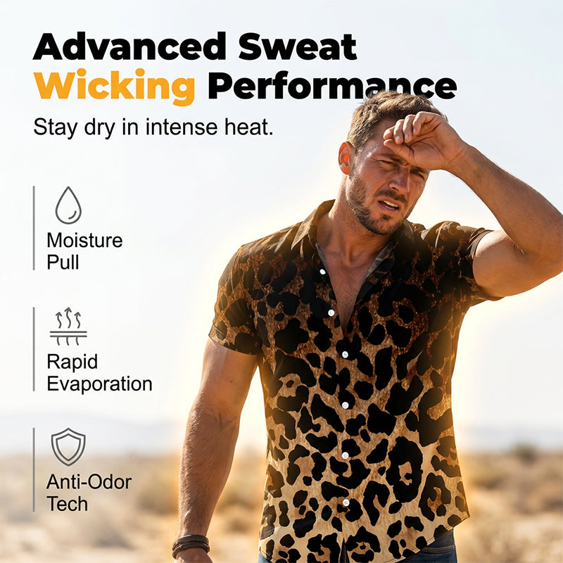 ⏳Limited-time 50% off⏰Men's Short Sleeve Leopard Print Button Down Shirt👔
