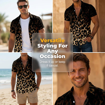 ⏳Limited-time 50% off⏰Men's Short Sleeve Leopard Print Button Down Shirt👔