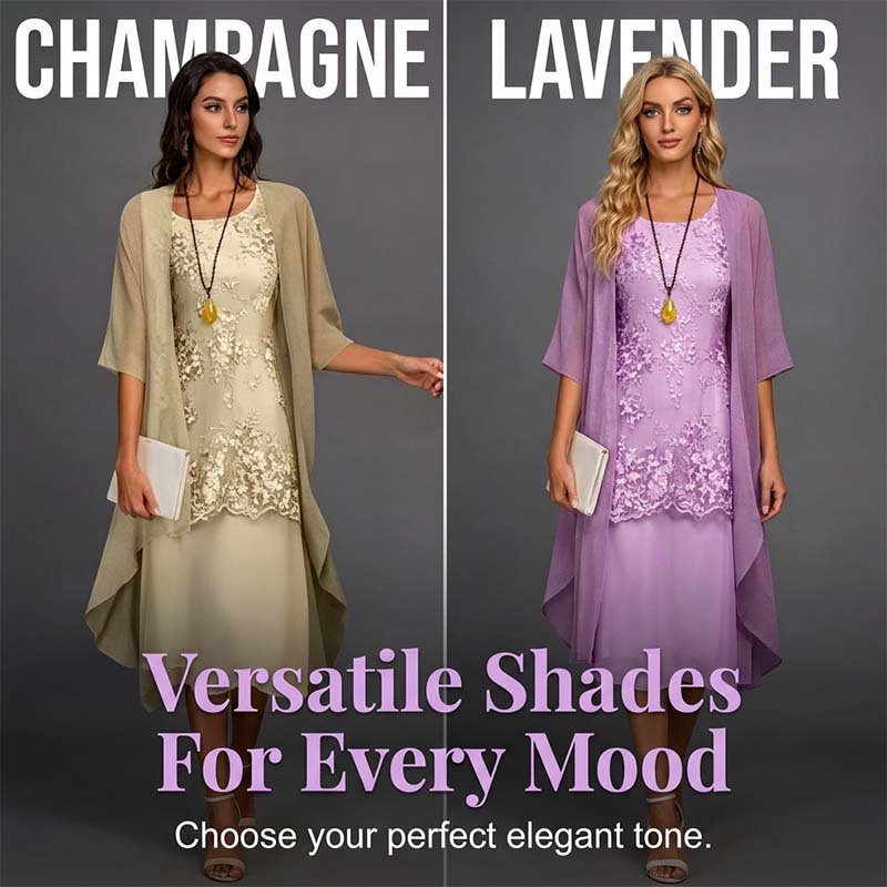 Women's Knee-Length Formal Dress and Cardigan Set