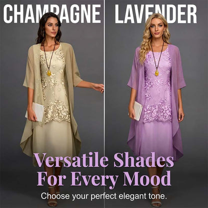 Women's Knee-Length Formal Dress and Cardigan Set