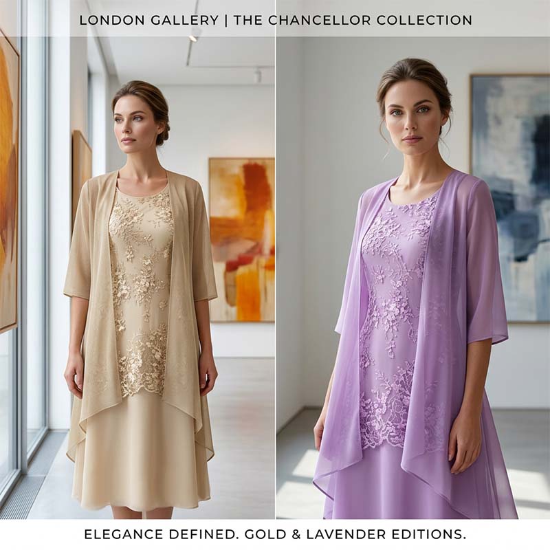 Women's Knee-Length Formal Dress and Cardigan Set
