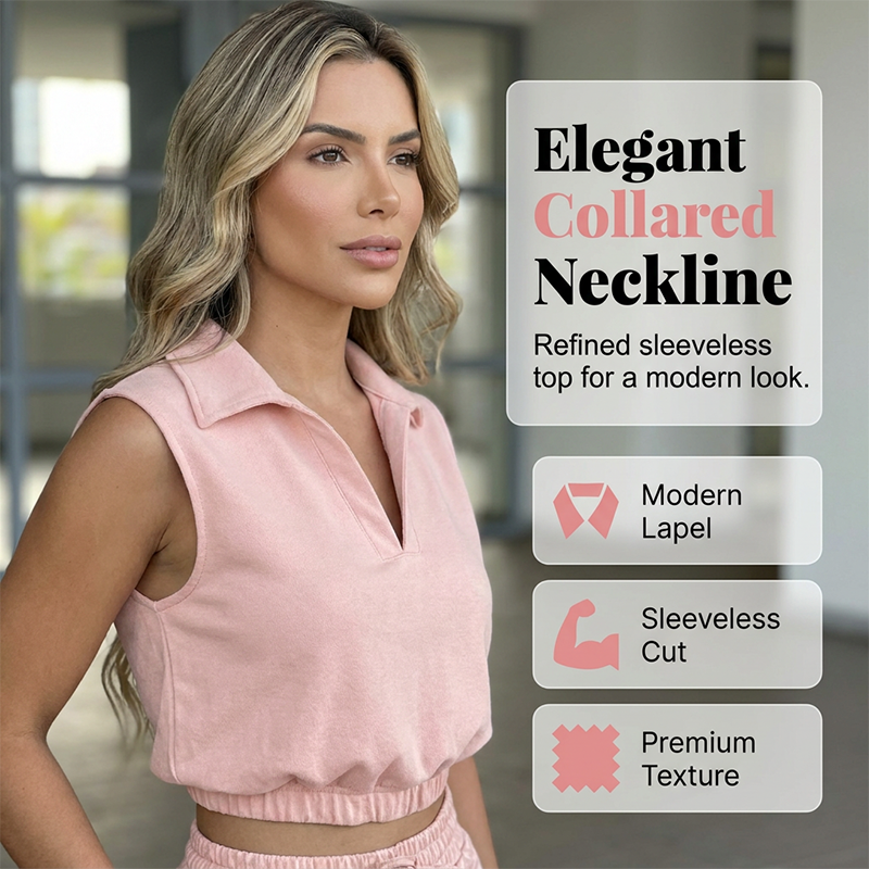 👚 50% OFF NOW!🌸 Women's Two-Piece Lounge Set – Collared Crop Top & Wide-Leg Pants