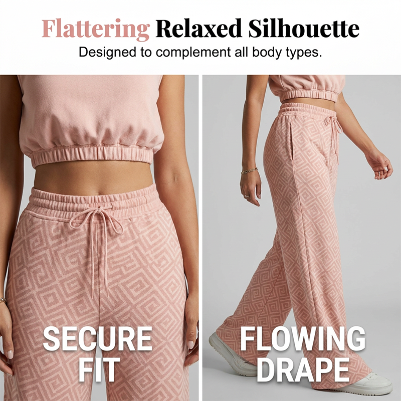 👚 50% OFF NOW!🌸 Women's Two-Piece Lounge Set – Collared Crop Top & Wide-Leg Pants