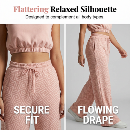 👚 50% OFF NOW!🌸 Women's Two-Piece Lounge Set – Collared Crop Top & Wide-Leg Pants