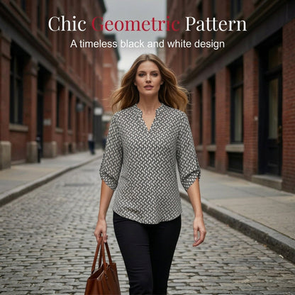 🥳50% OFF !!🥳 Women's Geometric Print V-Neck Blouse 💞