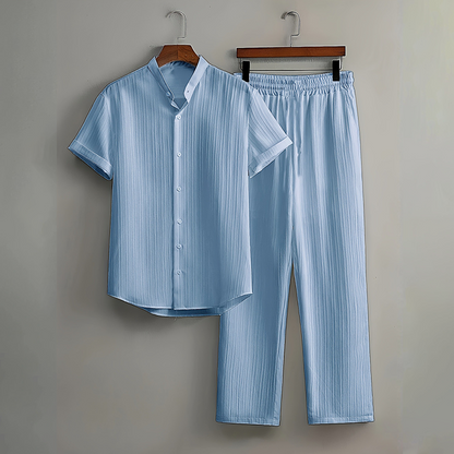👔 LIMITED-TIME 50% OFF! ✨ Men's Textured 2-Piece Set – Shirt & Pants, Breathable, Coordinated 🧳