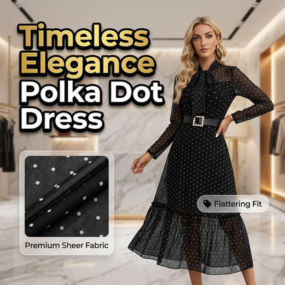 📢📢50% OFF !! ⏰Elegant Polka Dot Tie-Neck Midi Dress 