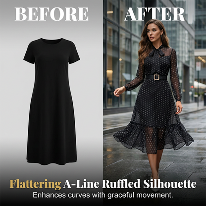 📢📢50% OFF !! ⏰Elegant Polka Dot Tie-Neck Midi Dress 