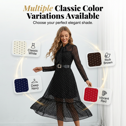 📢📢50% OFF !! ⏰Elegant Polka Dot Tie-Neck Midi Dress 
