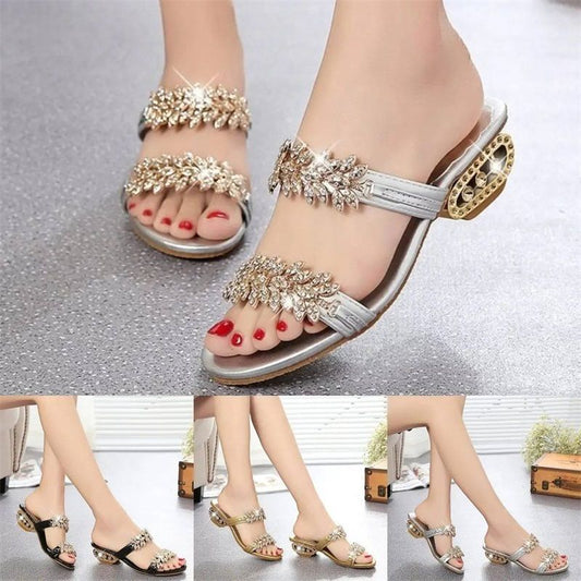 📢📢 Last Day – 50% OFF!! ⏰ Stylish Women's Sandals – Flat Heel, Rhinestones & Metal Accents 👡 For Summer & Everyday Wea