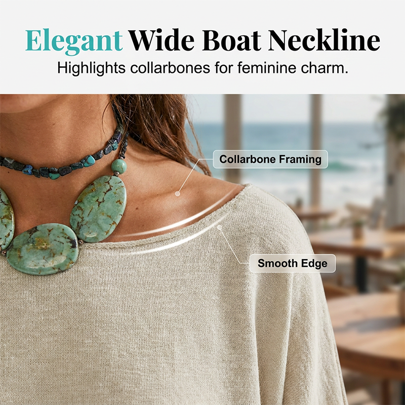 Women's Solid Color Loose Fit Boat Neck Top