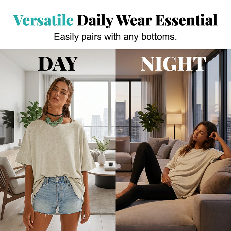Women's Solid Color Loose Fit Boat Neck Top