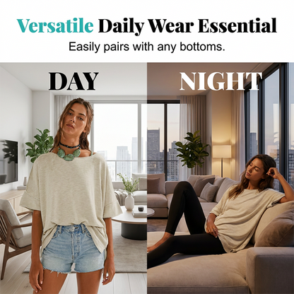 Women's Solid Color Loose Fit Boat Neck Top