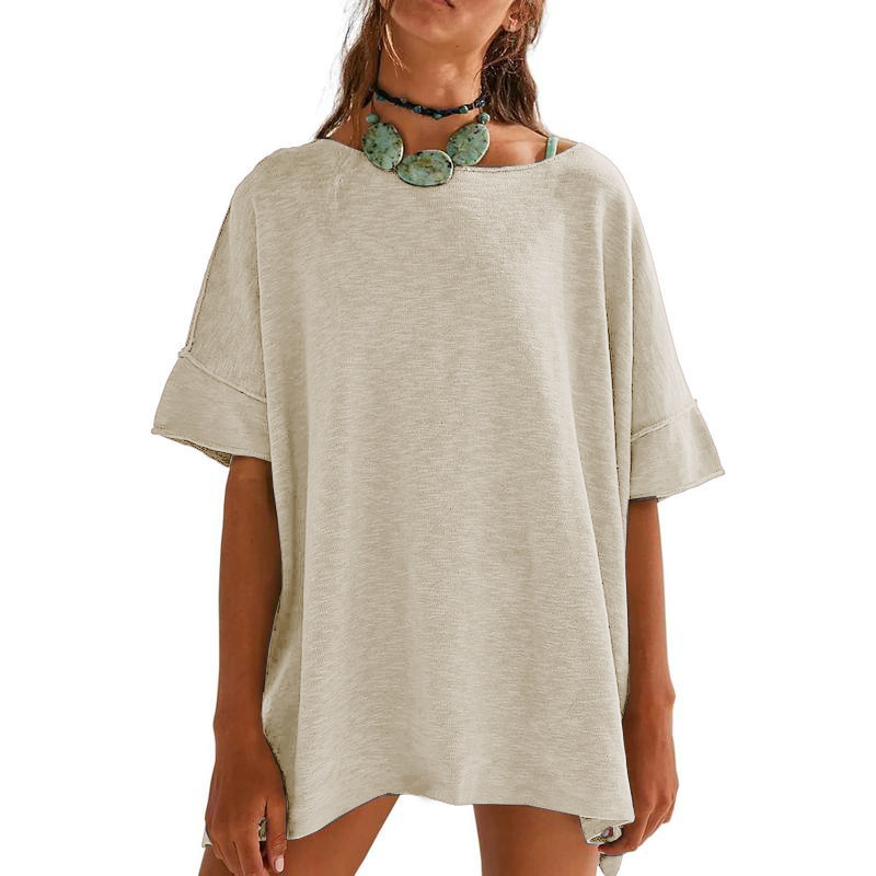Women's Solid Color Loose Fit Boat Neck Top