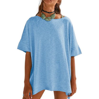 Women's Solid Color Loose Fit Boat Neck Top