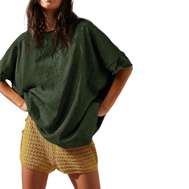 Women's Solid Color Loose Fit Boat Neck Top