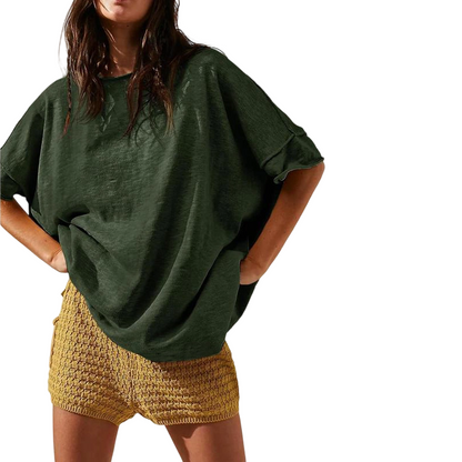 Women's Solid Color Loose Fit Boat Neck Top