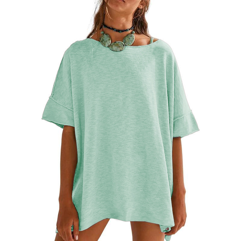 Women's Solid Color Loose Fit Boat Neck Top