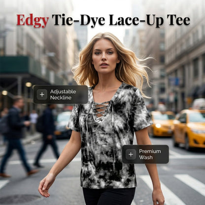 🎁New Arrival 50% OFF💥Women's Tie-Dye T-Shirt with Lacing and V-Neck