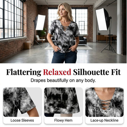 🎁New Arrival 50% OFF💥Women's Tie-Dye T-Shirt with Lacing and V-Neck