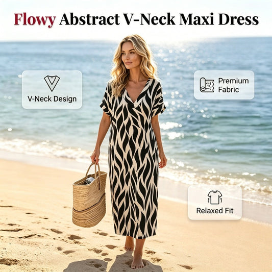 Women's Abstract Print V-Neck Maxi Dress