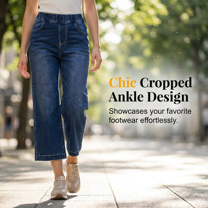 👖 LIMITED-TIME 50% OFF! ☁️ Women's Pull-On Wide-Leg Cropped Denim Jeans – Effortless Comfort, Elastic Waist, Chic Silhouette ✨