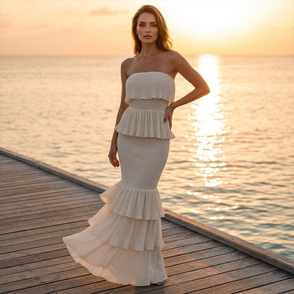 👗 LIMITED-TIME 50% OFF! 💫 Women's Strapless Tiered Ruffle Smocked Dress – Elegant, Flattering, Versatile Occasion Wear ✨
