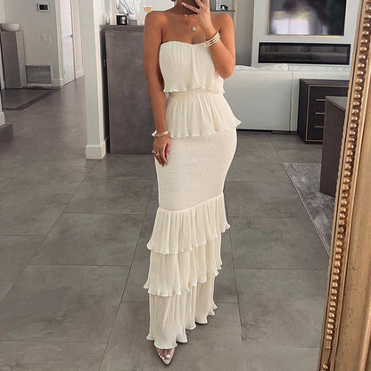 👗 LIMITED-TIME 50% OFF! 💫 Women's Strapless Tiered Ruffle Smocked Dress – Elegant, Flattering, Versatile Occasion Wear ✨