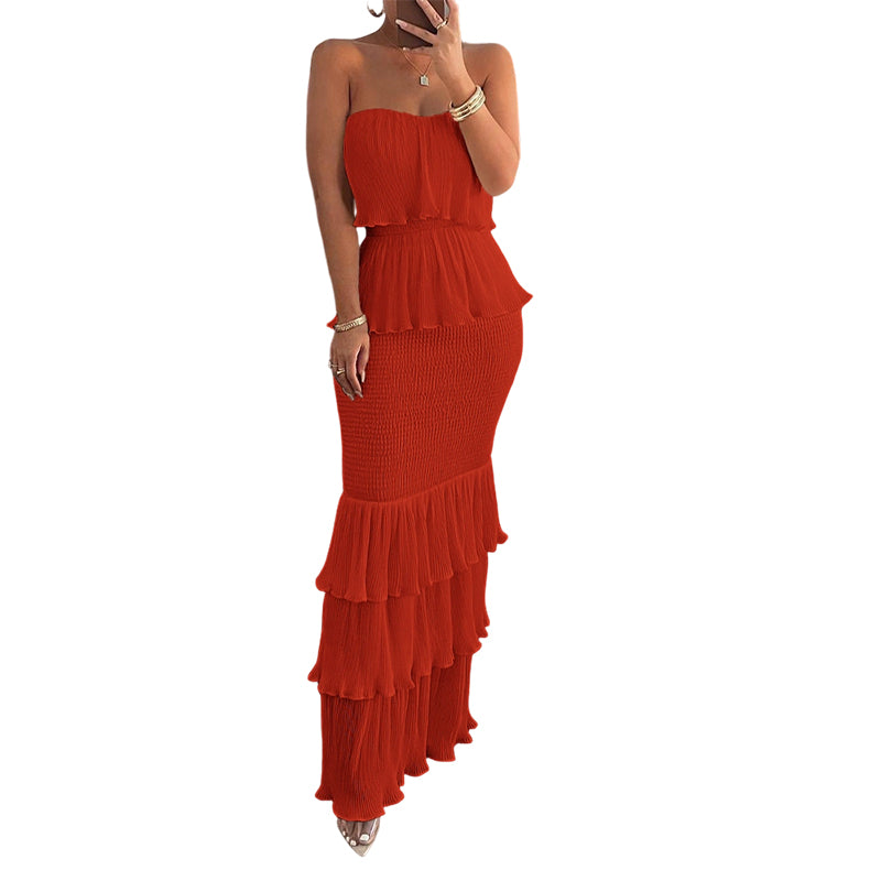👗 LIMITED-TIME 50% OFF! 💫 Women's Strapless Tiered Ruffle Smocked Dress – Elegant, Flattering, Versatile Occasion Wear ✨