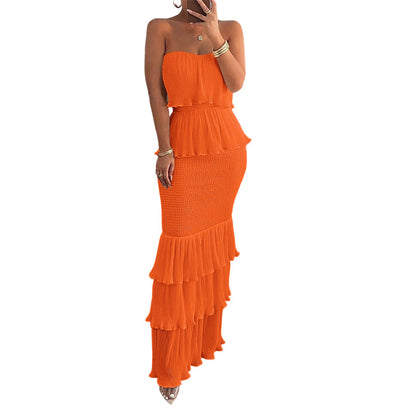 👗 LIMITED-TIME 50% OFF! 💫 Women's Strapless Tiered Ruffle Smocked Dress – Elegant, Flattering, Versatile Occasion Wear ✨