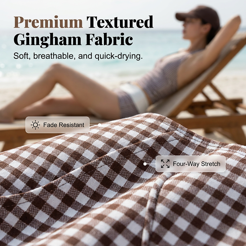 Women's Checkered Swimsuit Set with V-neck Top and Shorts