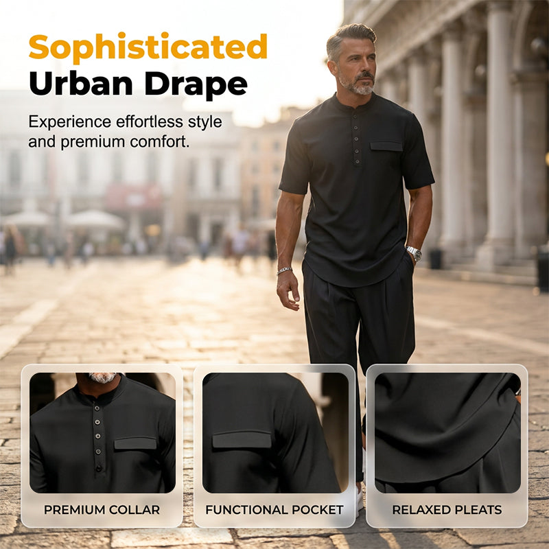 Men's Modern Casual Band Collar Two-Piece Set