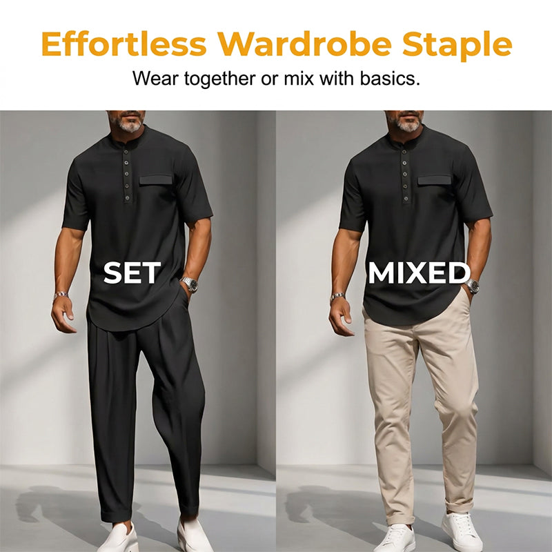 Men's Modern Casual Band Collar Two-Piece Set