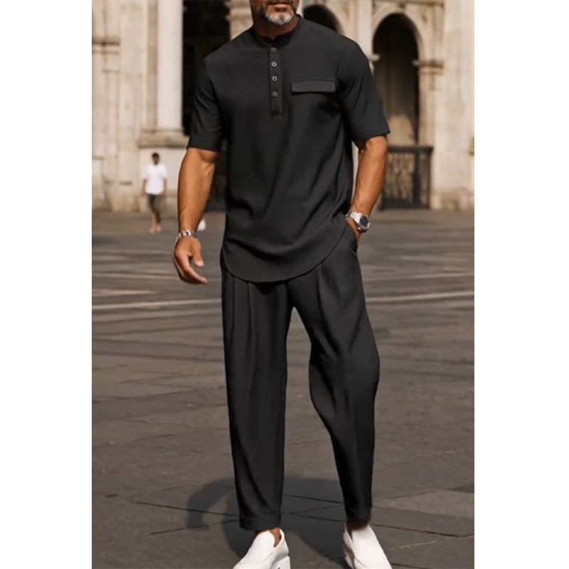 Men's Modern Casual Band Collar Two-Piece Set