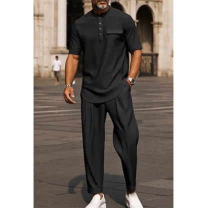 Men's Modern Casual Band Collar Two-Piece Set