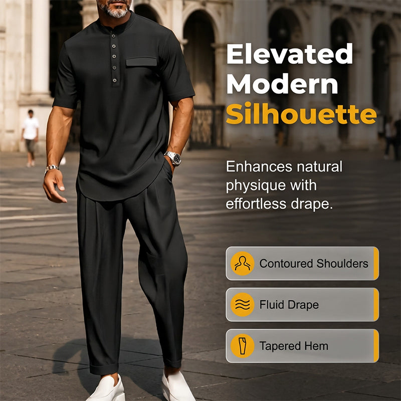 Men's Modern Casual Band Collar Two-Piece Set