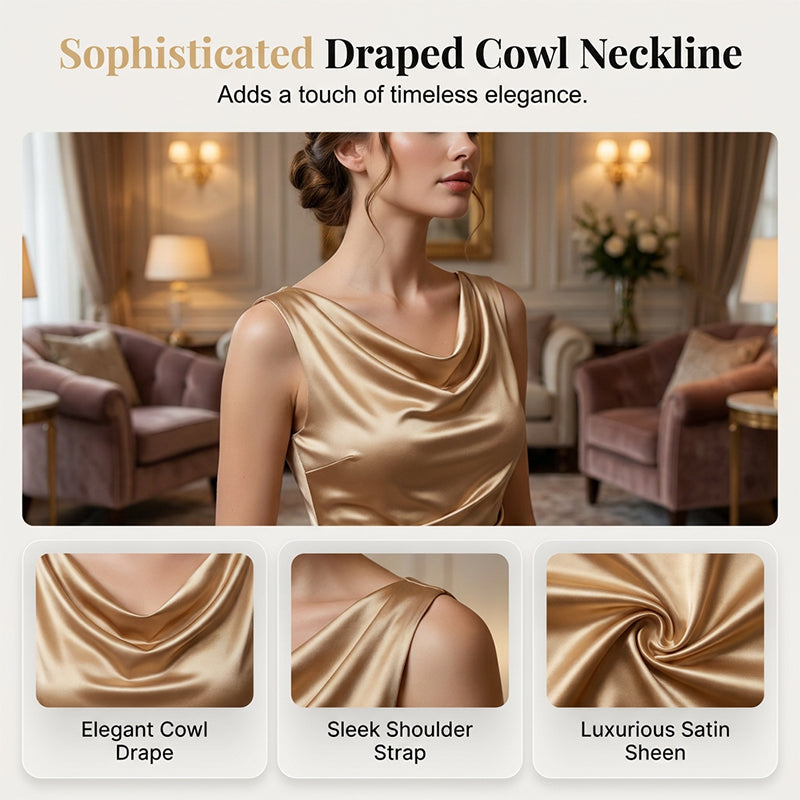 📢📢50% OFF !! ⏰Women's Sleeveless Cowl Neck Midi Dress