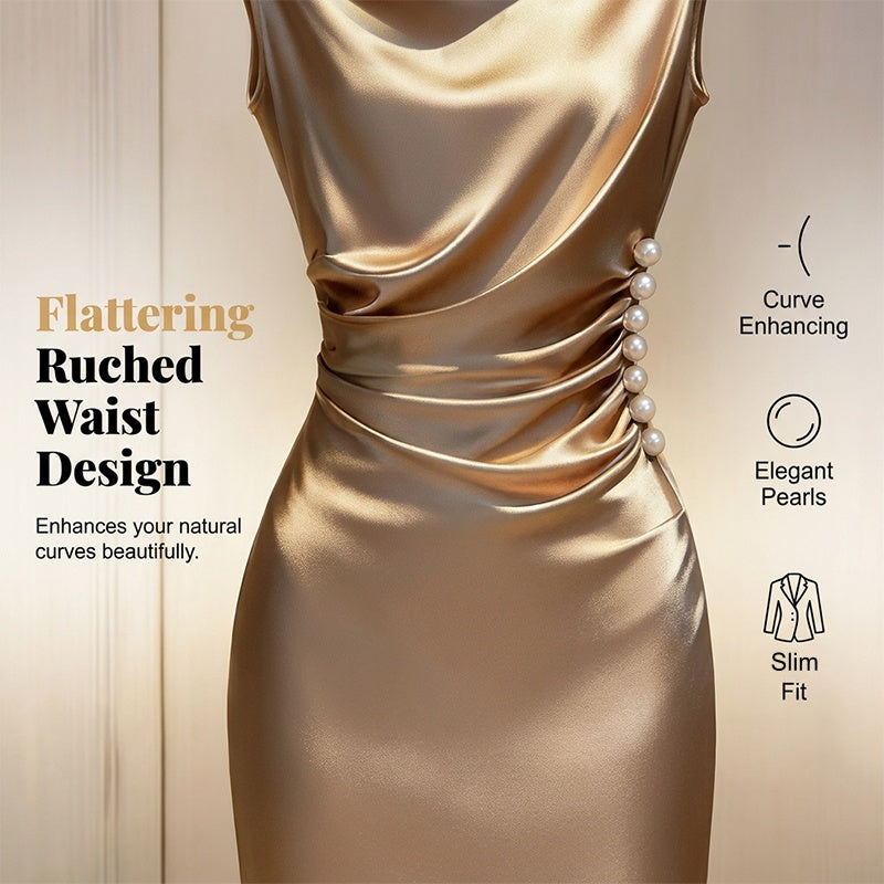 📢📢50% OFF !! ⏰Women's Sleeveless Cowl Neck Midi Dress