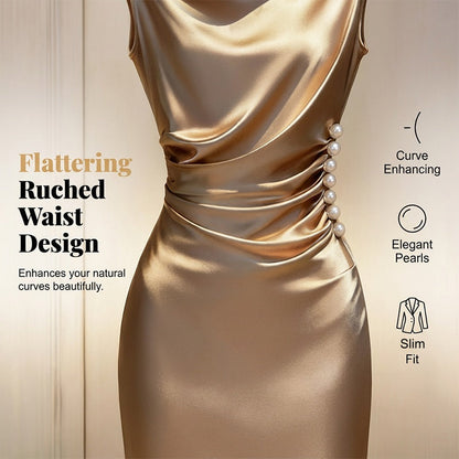 📢📢50% OFF !! ⏰Women's Sleeveless Cowl Neck Midi Dress