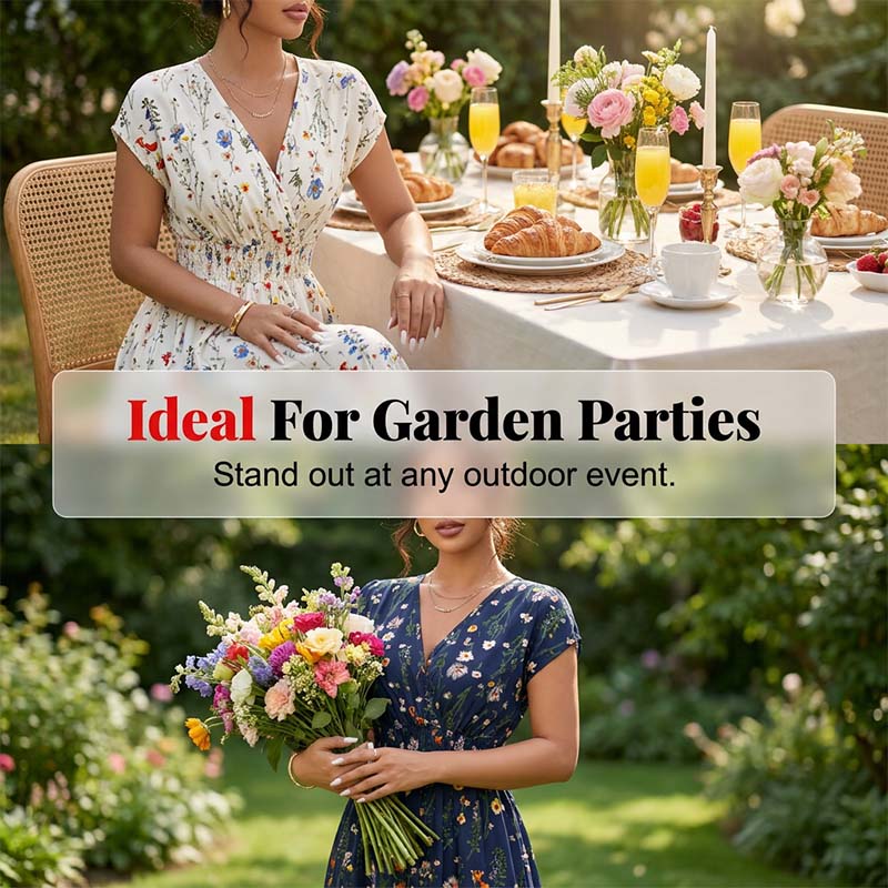 📢📢40% OFF !! ⏰Floral V-Neck Maxi Dress – Elegant Smocked Waist & Premium Fabric – Summer Essential ✨