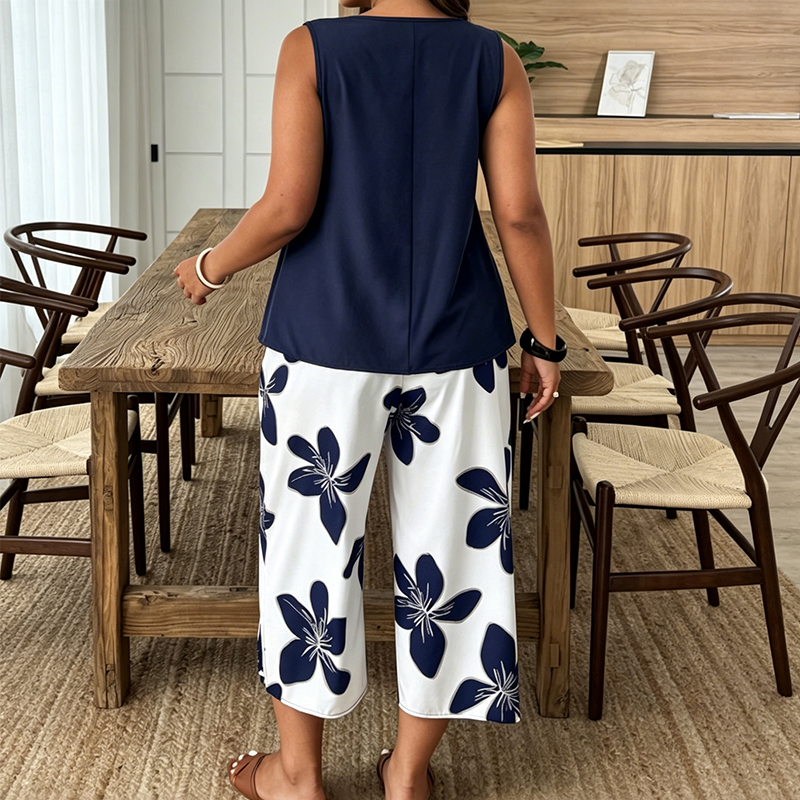 🔥New Arrivals🔥Women's Asymmetrical Top & Floral Capri Pants Set
