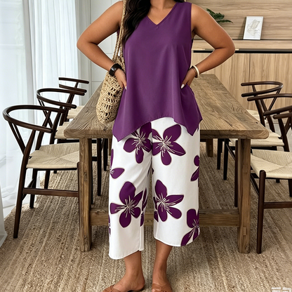🔥New Arrivals🔥Women's Asymmetrical Top & Floral Capri Pants Set