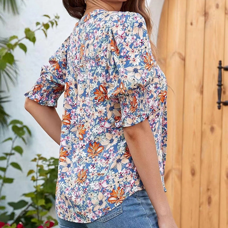 🌸Summer Hot Sale - ONLY ￡16.99!!⏰Floral V-neck Puff Sleeve Blouse For Women🌺