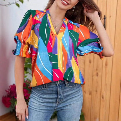 🌸Summer Hot Sale - ONLY ￡16.99!!⏰Floral V-neck Puff Sleeve Blouse For Women🌺