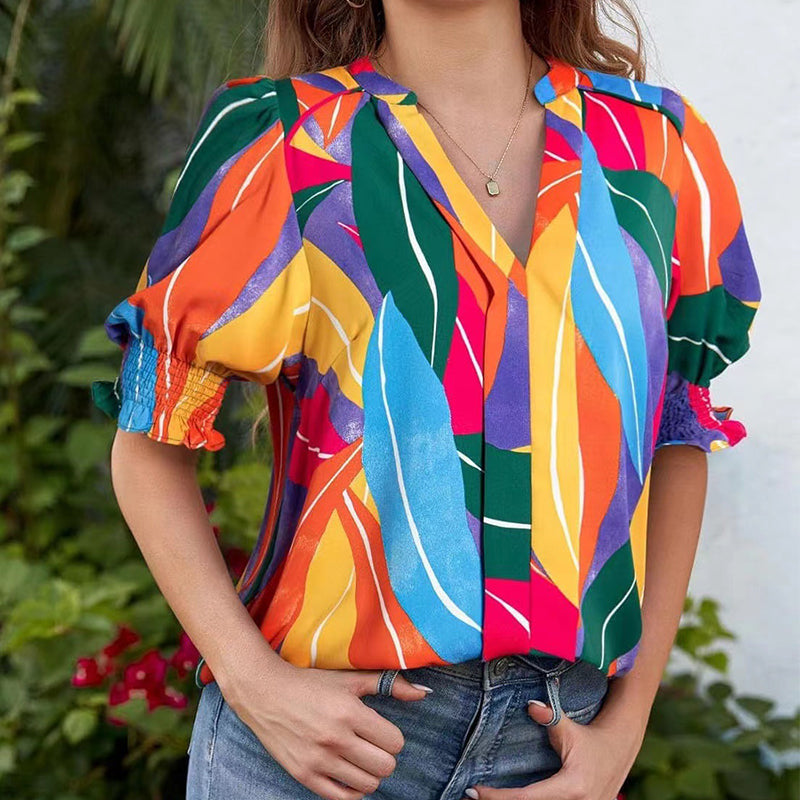 🌸Summer Hot Sale - ONLY ￡16.99!!⏰Floral V-neck Puff Sleeve Blouse For Women🌺