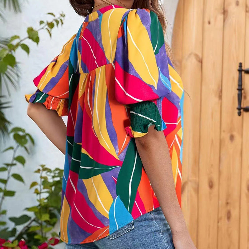 🌸Summer Hot Sale - ONLY ￡16.99!!⏰Floral V-neck Puff Sleeve Blouse For Women🌺