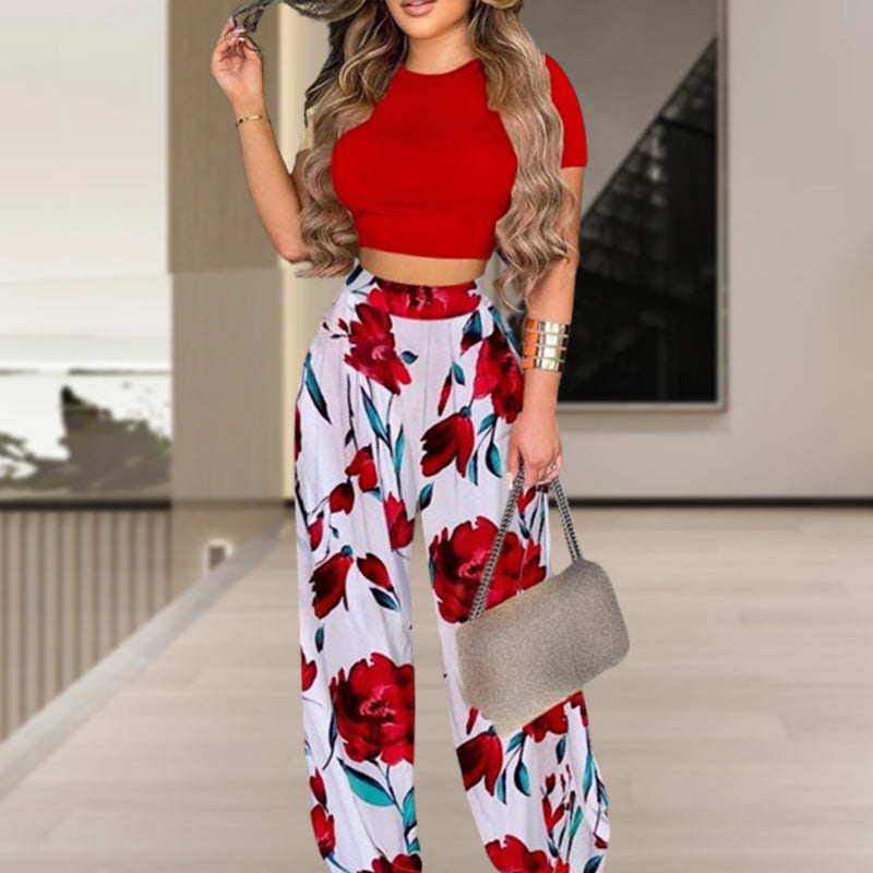 📢📢30% OFF !! ⏰ Women's Two-Piece Set – Fitted T-Shirt, Loose Pants, Casual 🌸