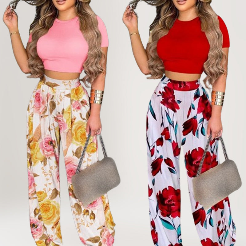 📢📢30% OFF !! ⏰ Women's Two-Piece Set – Fitted T-Shirt, Loose Pants, Casual 🌸